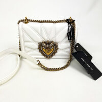 Dolce & Gabbana Devotion medium-sized bag, white, 14.5x21x3 cm, heart-shaped closure, shoulder strap, leather