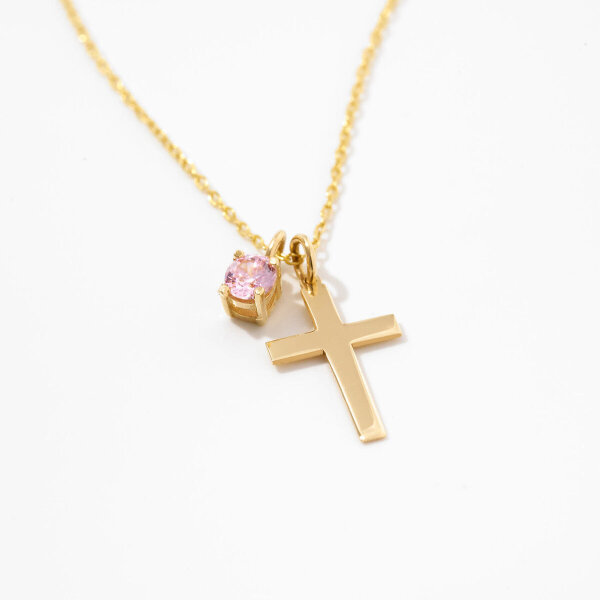 Glein Cross Birthstone Necklace October, 14K Gold, 13x8mm Pendant, 45cm Chain
