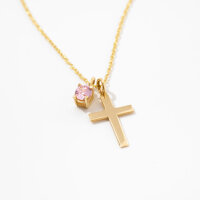 Glein Cross Birthstone Necklace October, 14K Gold, 13x8mm Pendant, 45cm Chain