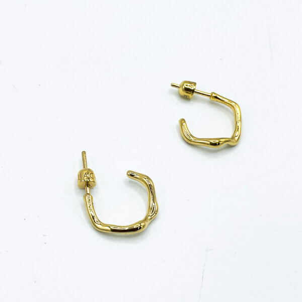 Maria Black Branch Hoop 12, single earring, gold-plated silver, delicate branch design, modern jewelry