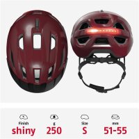 ABUS Urban-I 4.0 Fahrradhelm S (51–55 cm), LED-Rücklicht, 2 Modi, kastanienrot, für Erwachsene & Jugendliche