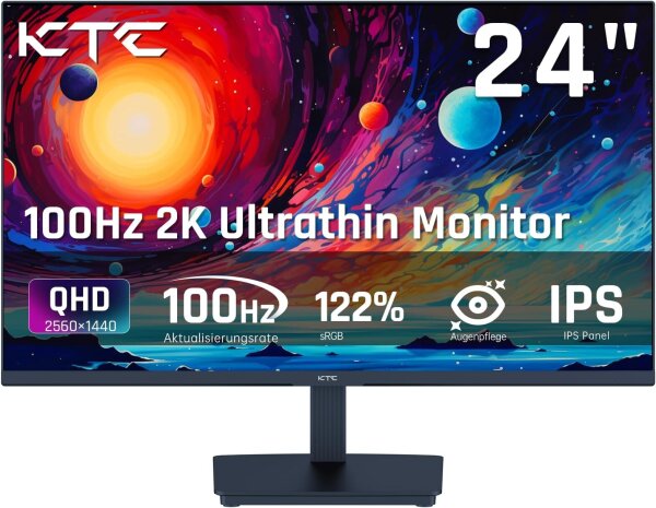 KTC H24T27 24-Zoll QHD 2K IPS Monitor, 100 Hz, Blaulichtfilter, HDMI/DP/Kopfhörer, für Gaming & Büro, schwarz