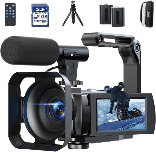 AC12 5K Ultra HD Camcorder, 2.9mm lens, Wi-Fi, 3" display, microphone, remote control, case, batteries, cables