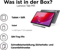Lenovo Tab M11 Tablet, 11" WUXGA Touch, MediaTek G88, 8GB RAM, 128GB Storage, Android 14, Grey, with Stylus