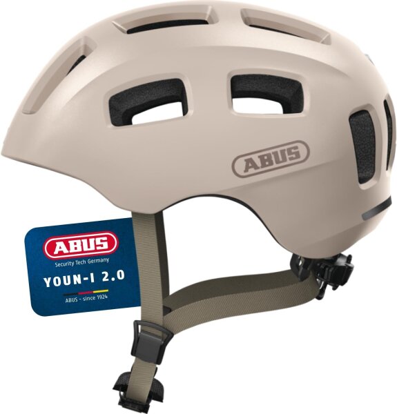 ABUS Youn-I 2.0 childrens bicycle helmet with LED light, size 52-57 cm, for teenagers, girls & boys, color Champagne Gold