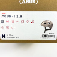 ABUS Youn-I 2.0 childrens bicycle helmet with LED light, size 52-57 cm, for teenagers, girls & boys, color Champagne Gold