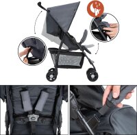 Hauck 171424 Buggy, leicht, bis 15 kg, Liegefunktion ab Geburt, kompakt faltbar, Sonnenverdeck, großer Korb, 5-Punkt-Gurt, Kunststoffräder