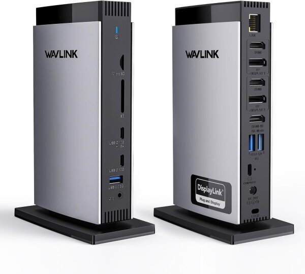 WAVLINK USB-C Dockingstation, Modell Displaylink, 3x HDMI, 2x DisplayPort, Triple Display (4K+2x2K), 100W Power Delivery, 5x USB, Ethernet, MacBook kompatibel