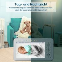 Babysense HD Babyphone 5" mit 2 Kameras, Video-Babyfon, Nachtsicht, Schlaflieder, 300m Reichweite, Gegensprechfunktion, Zoom, 4000mAh Akku