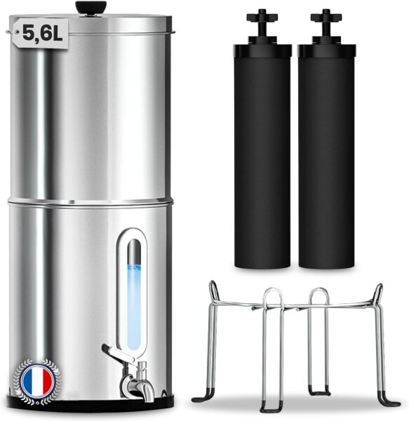 Orinko Edelstahl Schwerkraftfilter 5,6 l, plastikfrei, Aktivkohle-Wasserfiltersystem, 4 l/h, für sauberes Trinkwasser