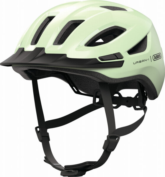 ABUS Urban-I 4.0 bicycle helmet L (57–61 cm), LED rear light, 2 modes, pistachio green, for adults and teenagers