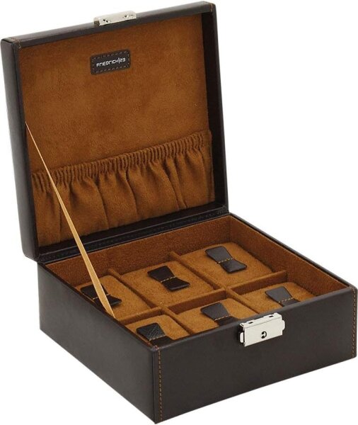Friedrich23 Uhrenbox 20069-3, für 6 Uhren, abschließbar, braun, Fein-Synthetik, elegantes Design