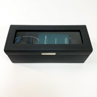 Friedrich23 Watch Box 20115-2, long, glass lid, space for 4 watches, black, fine synthetic material