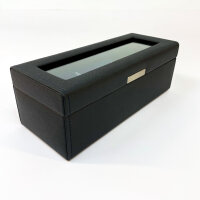Friedrich23 Watch Box 20115-2, long, glass lid, space for 4 watches, black, fine synthetic material