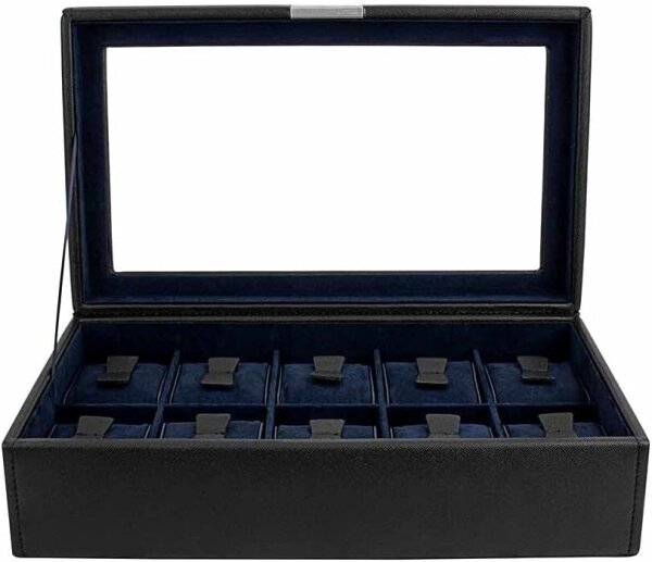 Friedrich23 Uhrenbox 20013-2, Glasdeckel, 10 Uhren, Schwarz, Feinsynthetik, elegantes Design