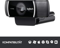 Logitech C922 PRO Webcam, Full HD 1080p, Autofocus, 78° field of view, USB, H.264, incl. tripod
