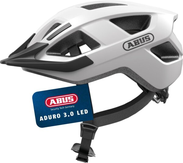 ABUS Aduro 3.0 LED bicycle helmet, Polar White, size M (52–58 cm), with integrated rear light, unisex, safe and comfortable