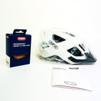 ABUS Aduro 3.0 LED bicycle helmet, Polar White, size M (52–58 cm), with integrated rear light, unisex, safe and comfortable