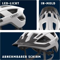 ABUS Aduro 3.0 LED Fahrradhelm, Größe L (58–62 cm), Polar White, mit integriertem Rücklicht, Unisex