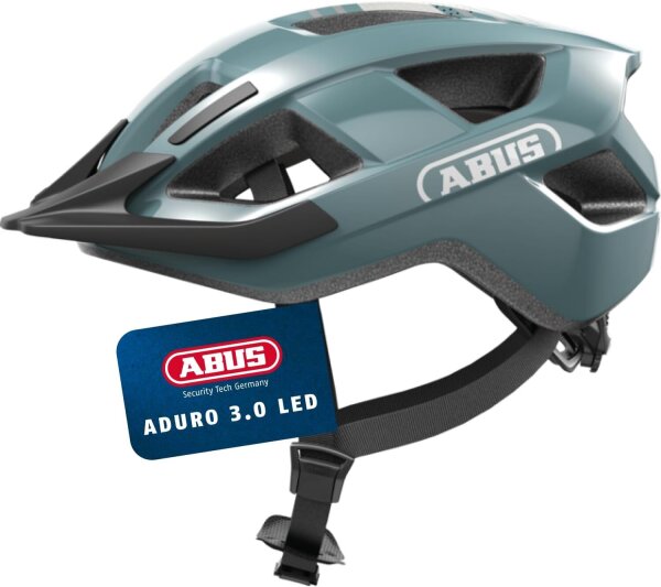 ABUS Aduro 3.0 LED Fahrradhelm, Blau, Größe L (58–62 cm), mit integriertem Rücklicht, für Damen und Herren