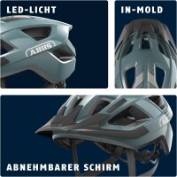 ABUS Aduro 3.0 LED Fahrradhelm, Blau, Größe L (58–62 cm), mit integriertem Rücklicht, für Damen und Herren