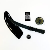 Williams SZO 001 fixed blade knife, designed by Josh Morgan, black handle, including sheath