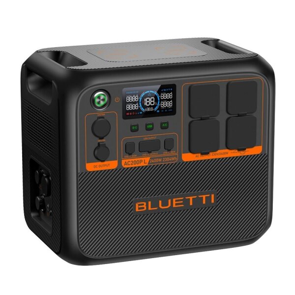 BLUETTI AC200PL Powerstation, 2304 Wh, 2400 W, mobiler Solargenerator, Notstrom, LiFePO4-Akku, vielseitige Anschlüsse