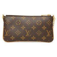 Louis Vuitton Pochette Milla MM Clutch, brown/gold, coated canvas, 8x4.25x1 inches, monogram, elegant handbag