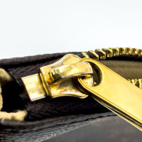 Louis Vuitton Pochette Milla MM Clutch, brown/gold, coated canvas, 8x4.25x1 inches, monogram, elegant handbag