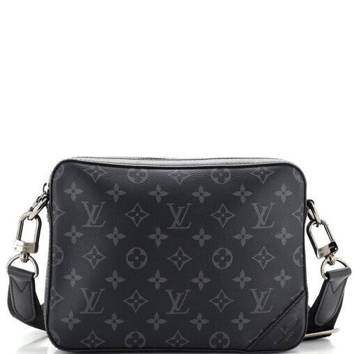 Louis Vuitton shoulder bag, Monogram Eclipse Canvas, Black/Grey, adjustable shoulder strap, elegant design, spacious main compartment
