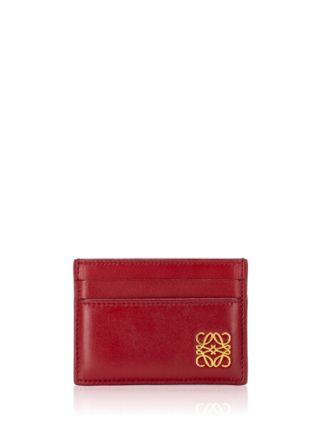 LOEWE Anagram card case, puffer design, leather, burnt red color, compact credit card case