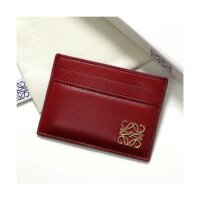 LOEWE Anagram card case, puffer design, leather, burnt red color, compact credit card case