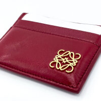LOEWE Anagram card case, puffer design, leather, burnt red color, compact credit card case