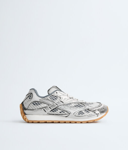 Bottega Veneta Orbit Sneaker, EU 43, silber-weiß, sportlicher Schuh aus Gummi, modernes Design