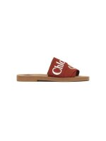Chloe Woody Damen Pantoletten, Leinen, Größe 38W, terrakottarot, rutschfeste Sohle, Logo-Riemen