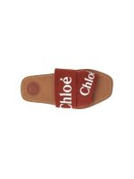 Chloe Woody Damen Pantoletten, Leinen, Größe 38W, terrakottarot, rutschfeste Sohle, Logo-Riemen