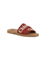 Chloe Woody Damen Pantoletten, Leinen, Größe 38W, terrakottarot, rutschfeste Sohle, Logo-Riemen