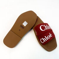 Chloe Woody Damen Pantoletten, Leinen, Größe 38W, terrakottarot, rutschfeste Sohle, Logo-Riemen