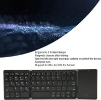 Faltbare Bluetooth-Tastatur QWERTY, dreifach faltbar, Full-Size mit Touchpad, USB-C, kabellos, ultradünn, Schwarz, für Tablet/PC