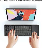 Faltbare Bluetooth-Tastatur QWERTY, dreifach faltbar, Full-Size mit Touchpad, USB-C, kabellos, ultradünn, Schwarz, für Tablet/PC