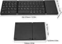 Faltbare Bluetooth-Tastatur QWERTY, dreifach faltbar, Full-Size mit Touchpad, USB-C, kabellos, ultradünn, Schwarz, für Tablet/PC