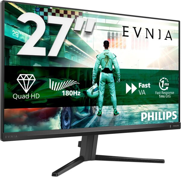 Philips Evnia 27M2N3500AM 27" WQHD Gaming Monitor, 180Hz, VA, 1ms, HDR10, FreeSync, HDMI, DisplayPort, Dunkelgrau