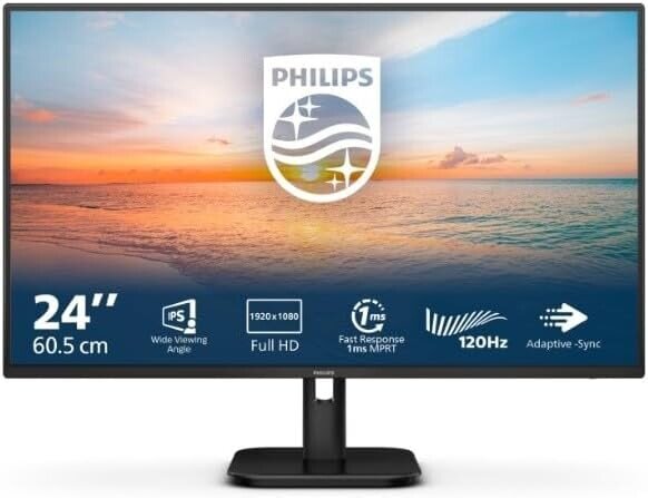 Philips 24E1N1100A Monitor 24", Full HD, 100 Hz, 1 ms, integrierte Lautsprecher, VGA & HDMI, schwarz, ohne Kabel