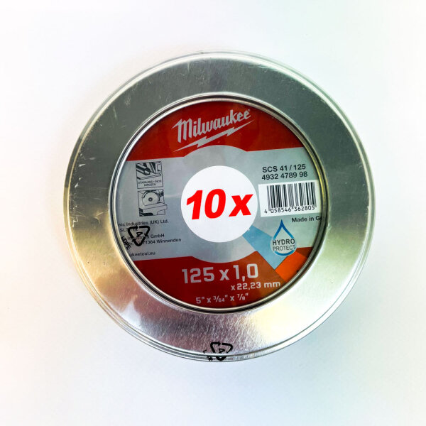 Milwaukee PRO+ INOX Trennscheiben 125x1mm, 10er Pack, Metallbox, für Metall, Modell 4932478998