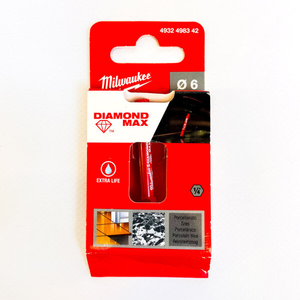 Milwaukee DIAMOND MAX Diamantbohrer 6 mm, 1/4" Sechskant, für Fliesen, Glas, präzises Bohren