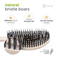 FABCARE Organic Round Hairbrush, Boar Bristles, Detangling, Double Spiral Spring, Gentle, for All Hair Types, incl. E-Book, Natural