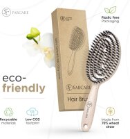 FABCARE Organic Round Hairbrush, Boar Bristles, Detangling, Double Spiral Spring, Gentle, for All Hair Types, incl. E-Book, Natural