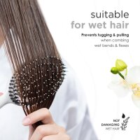 FABCARE Organic Round Hairbrush, Boar Bristles, Detangling, Double Spiral Spring, Gentle, for All Hair Types, incl. E-Book, Natural