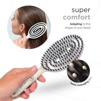 FABCARE Organic Round Hairbrush, Boar Bristles, Detangling, Double Spiral Spring, Gentle, for All Hair Types, incl. E-Book, Natural