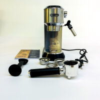 DeLonghi Dedica Style EC 685.M Espresso Machine, 15 cm wide, 1 l tank, milk frother, metal housing, E.S.E. pod compatible, silver